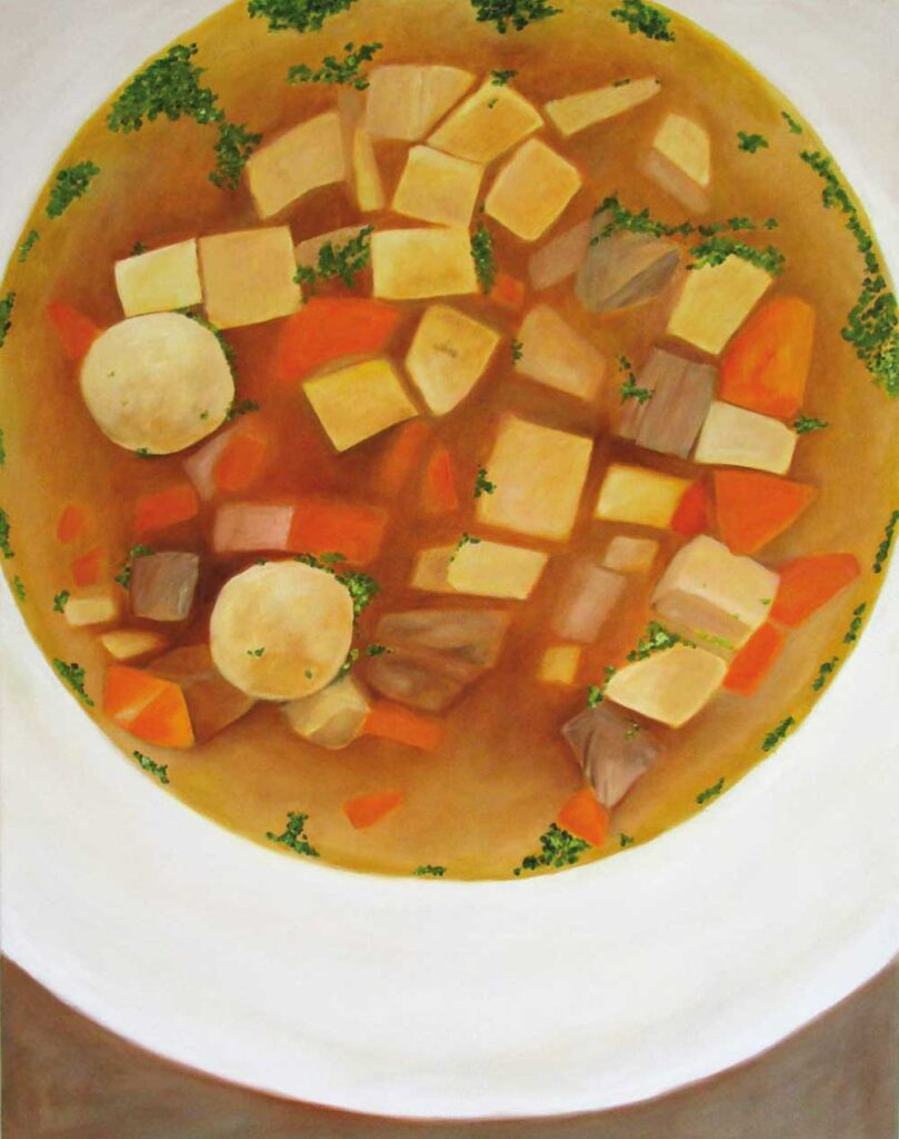 Galerie essbar - kostbar anschauen Rinderkraftbrühe, 90 x 115 cm, Ölfarbe auf Leinwand